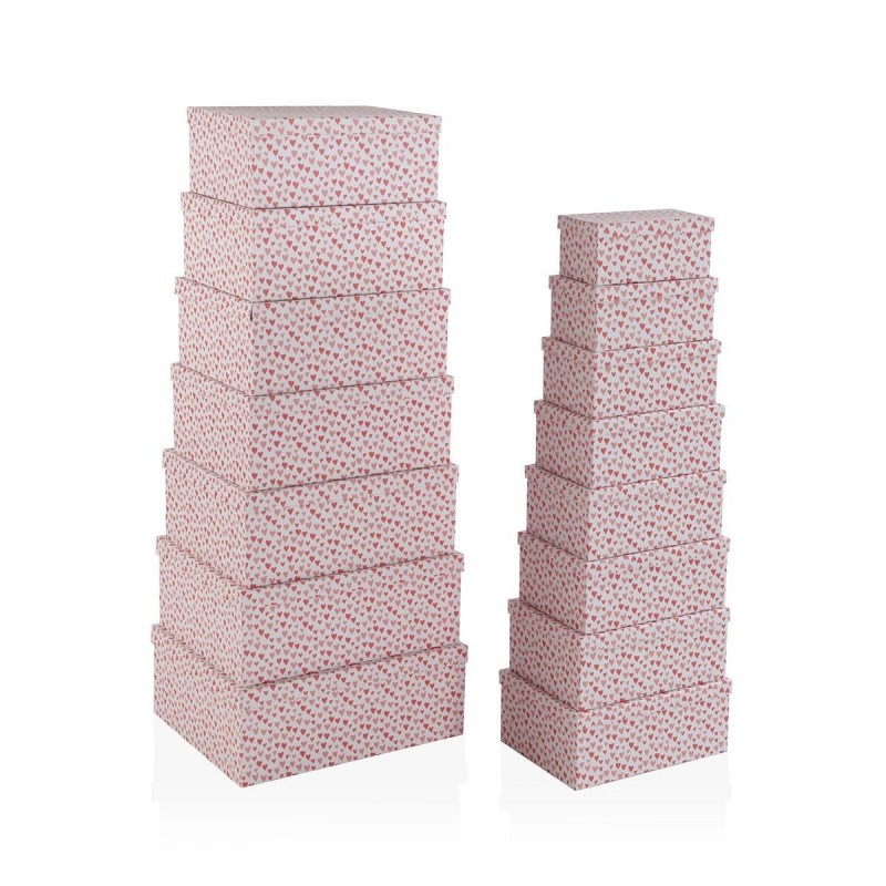 Set di Scatole Decorative Versa Amore Rosso Cartone Cuori (15 Pezzi)