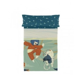 Set di Lenzuola HappyFriday Mr Fox The Warrior Multicolore 2 Pezzi