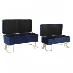 Panca DKD Home Decor   Azzurro Dorato Metallo Velluto (90 x 40 x 47 cm)