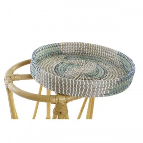 Poggiapiedi DKD Home Decor Naturale Turchese Bianco Rattan Tropicale Erba di mare (41 x 41 x 42 cm)