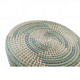 Poggiapiedi DKD Home Decor Naturale Turchese Bianco Rattan Tropicale Erba di mare (41 x 41 x 42 cm)