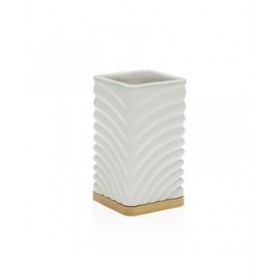 Portaspazzolini da Denti Versa Bianco Ceramica Bambù