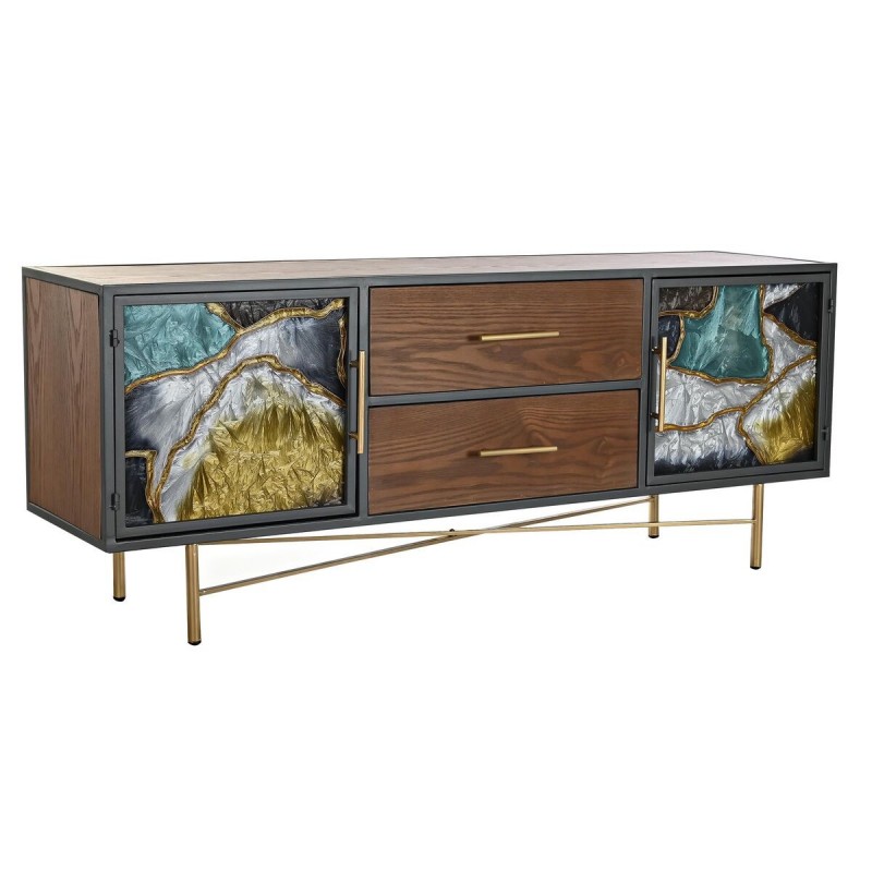 Mobile TV DKD Home Decor Giallo Verde Dorato Marrone scuro Metallo Cristallo 140 x 35 x 55 cm