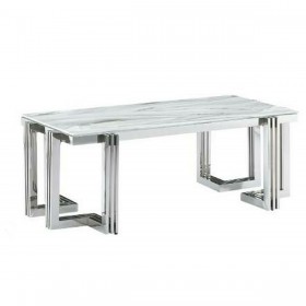 Tavolino da Caffè DKD Home Decor Bianco Argentato Cristallo Acciaio 120 x 60 x 45 cm