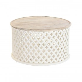 Tavolino da Caffè DKD Home Decor Bianco Naturale Alluminio Legno di mango 81 x 81 x 45 cm