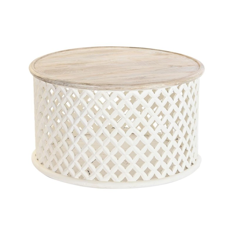 Tavolino da Caffè DKD Home Decor Bianco Naturale Alluminio Legno di mango 81 x 81 x 45 cm