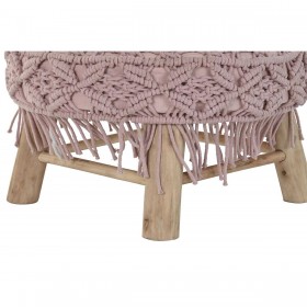 Poggiapiedi DKD Home Decor 48 x 48 x 30 cm Naturale Legno Marrone Rosa chiaro Macramé Boho