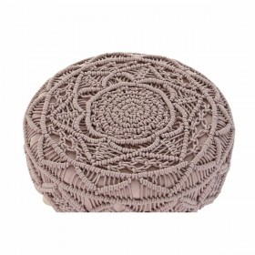 Poggiapiedi DKD Home Decor Naturale Rosa chiaro Legno Boho Macramé 53 x 53 x 31 cm