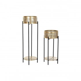 Set di Vasi DKD Home Decor Nero Dorato Metallo 30 x 30 x 101 cm (2 Unità)