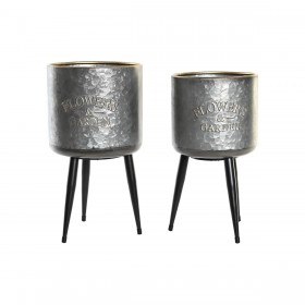 Set di Vasi DKD Home Decor Nero Grigio Metallizzato Metallo Loft 25 x 25 x 46 cm