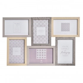 Cornice Portafoto DKD Home Decor Grigio Naturale Legno Cristallo Classico Boho 45 x 2 x 28 cm