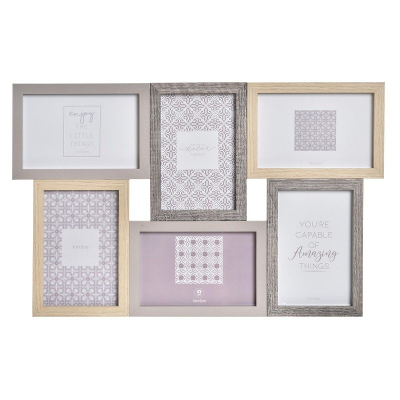 Cornice Portafoto DKD Home Decor Grigio Naturale Legno Cristallo Classico Boho 45 x 2 x 28 cm