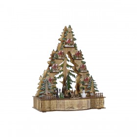 Decorazione Natalizia DKD Home Decor Verde Naturale Legno Albero Case 30 x 15 x 37 cm (3 Unità)