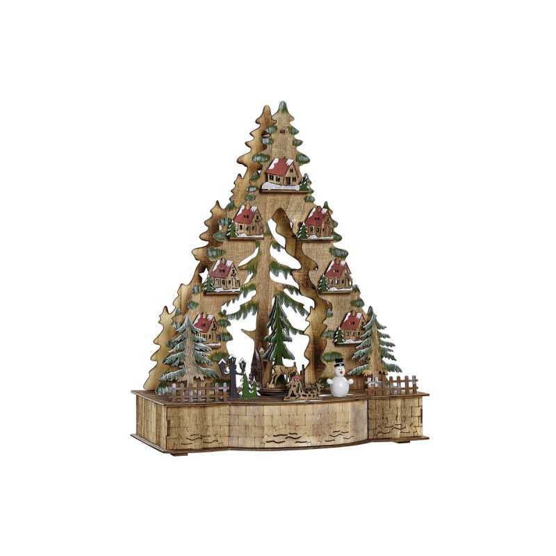 Decorazione Natalizia DKD Home Decor Verde Naturale Legno Albero Case 30 x 15 x 37 cm (3 Unità)