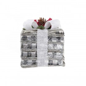 Set di Scatole Decorative DKD Home Decor LED Bianco Rosso Verde Argentato Metallo Nevoso 25 x 25 x 29 cm (3 Pezzi)