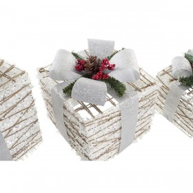 Set di Scatole Decorative DKD Home Decor LED Bianco Rosso Verde Argentato 25 x 25 x 30 cm (3 Pezzi)