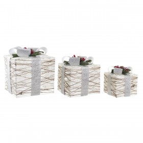 Set di Scatole Decorative DKD Home Decor LED Bianco Argentato 25 x 25 x 28 cm (3 Pezzi)