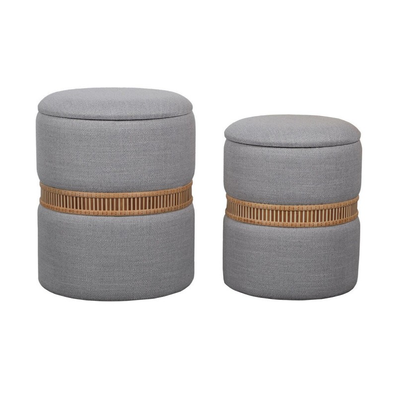 Puff Versa Grigio Poliestere Lino Bambù Legno MDF