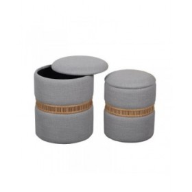 Puff Versa Grigio Poliestere Lino Bambù Legno MDF