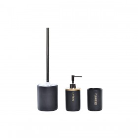 Set da Bagno DKD Home Decor Nero Naturale Bambù Dolomite 10,2 x 10,2 x 37,5 cm (3 Pezzi)