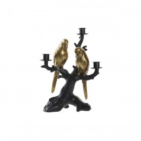 Candelabro DKD Home Decor Nero Dorato Resina Pappagallo Tropicale 22,5 x 13 x 29,5 cm