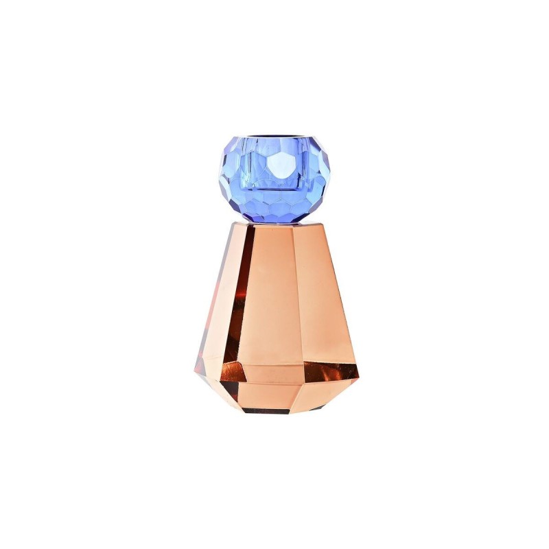 Portacandele DKD Home Decor Azzurro Ambra Bicolore Cristallo 7 x 7 x 12 cm