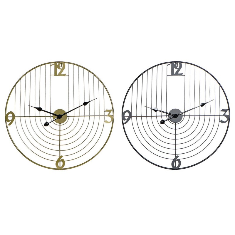 Orologio da Parete DKD Home Decor Nero Dorato Metallo 60 x 3 x 60 cm Moderno (2 Unità)