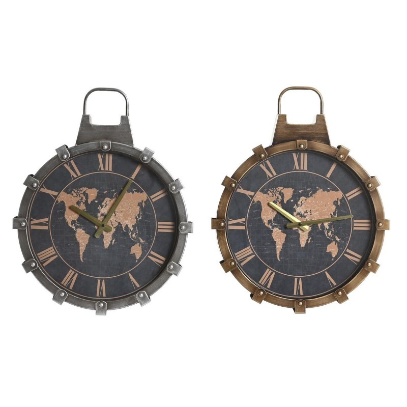 Orologio da Parete DKD Home Decor Dorato Argentato Cristallo Ferro Mappamondo 42 x 8,5 x 54 cm (2 Unità)