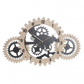 Orologio da Parete DKD Home Decor Nero Naturale Legno MDF Ingranaggi 70 x 4 x 45 cm