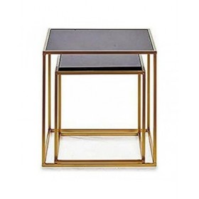 Set di 2 tavoli Nero Dorato 50 x 50 x 50 cm
