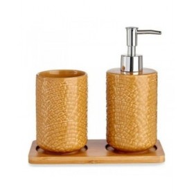 Set da Bagno Berilo PLH03242-3 Cammello Bambù polipropilene ABS Quadrati 9 x 18,5 x 20 cm