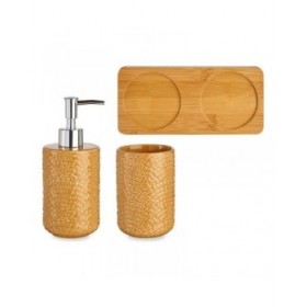 Set da Bagno Berilo PLH03242-3 Cammello Bambù polipropilene ABS Quadrati 9 x 18,5 x 20 cm