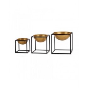 Set di Ciotole Nero Dorato Decorazione 3 Pezzi Metallo