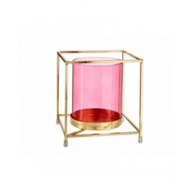 Portacandele Quadrato Rosa Dorato 14 x 15,5 x 14 cm Metallo Vetro