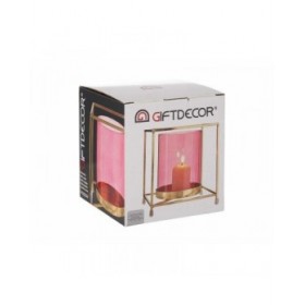 Portacandele Quadrato Rosa Dorato 14 x 15,5 x 14 cm Metallo Vetro
