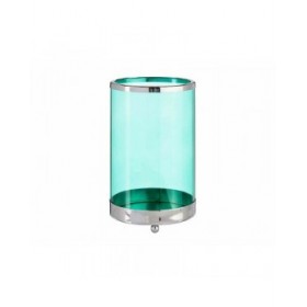 Portacandele Argentato Azzurro Cilindro 12,2 x 19,5 x 12,2 cm Metallo Vetro