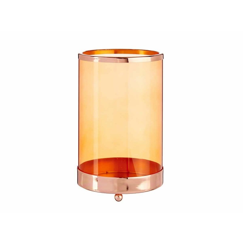 Portacandele Rame Ambra Cilindro 12,2 x 19,5 x 12,2 cm Metallo Vetro