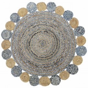 Tappeto DKD Home Decor 120 x 120 x 1 cm Azzurro Cotone Multicolore Indiano Iuta