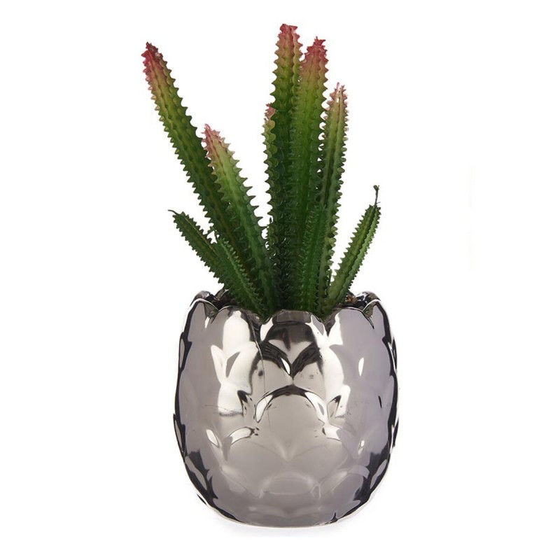 Pianta Decorativa Ibergarden HY2-44 Ceramica Plastica Cactus 10 x 20 x 10 cm Argentato