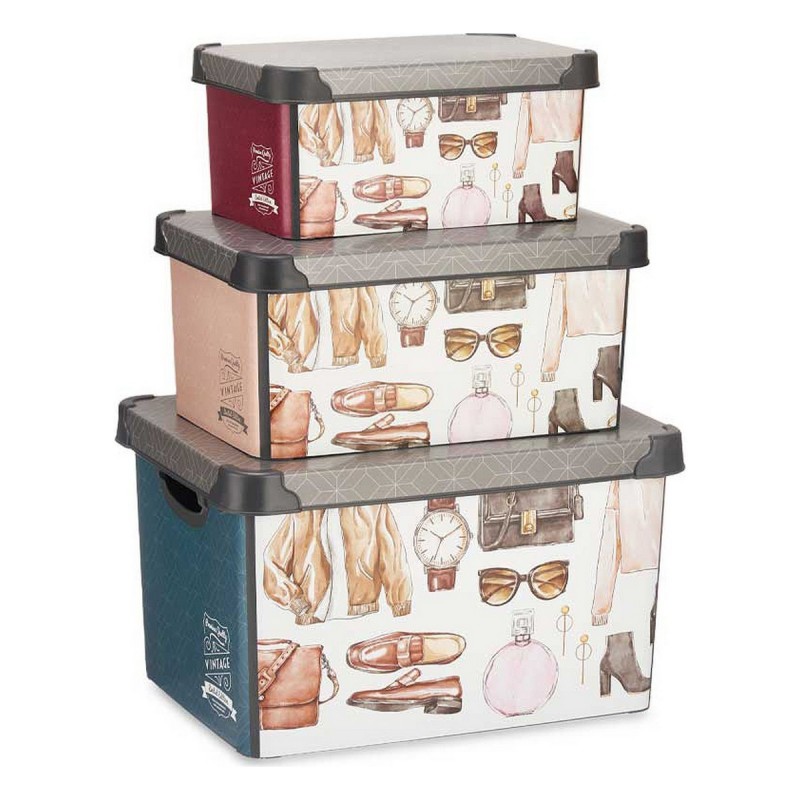 Set di Scatole per Sistemare Impilabili Kipit Vintage Plastica Vintage