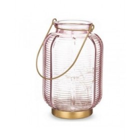 Torcia a LED Righe Rosa Dorato Vetro (13,5 x 22 x 13,5 cm)
