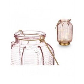Torcia a LED Righe Rosa Dorato Vetro (13,5 x 22 x 13,5 cm)