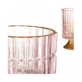 Torcia a LED Righe Rosa Dorato Vetro (10,7 x 18 x 10,7 cm)