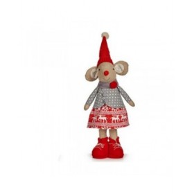 Statua Decorativa Mouse Natale 48 cm Bianco Rosso Grigio Crema