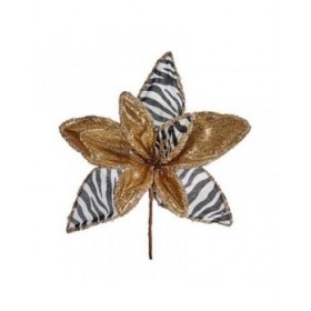Fiore Decorativo Zebra Natale Dorato Bianco 35 x 35 x 35 cm
