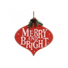 Insegna Merry and  Bright 30 x 3,5 x 30 cm Rosso Bianco Verde Plastica Legno MDF