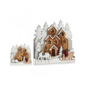 Statua Decorativa Bianco Marrone Legno Paese 44 x 44,5 x 6 cm Natale