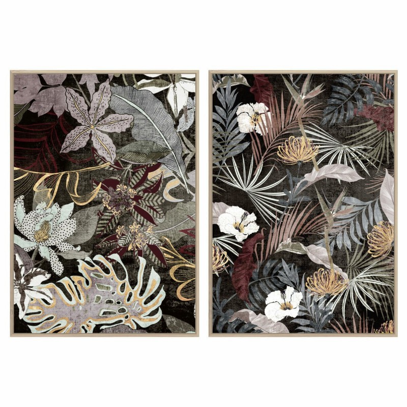Quadro DKD Home Decor Tropicale Foglia della pianta 83 x 4,5 x 122,5 cm 83 x 4,5 x 123 cm (2 Unità)