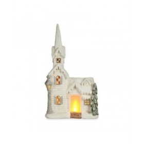 Statua Decorativa Natale Luce LED Casa 11 x 53 x 28,5 cm Bianco Poliresina