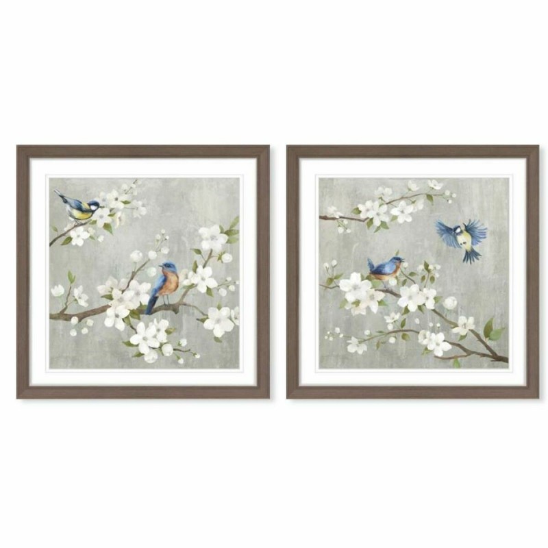 Tela DKD Home Decor 63 x 3 x 63 cm 60 x 3 x 60 cm Uccelli Shabby Chic (2 Unità)